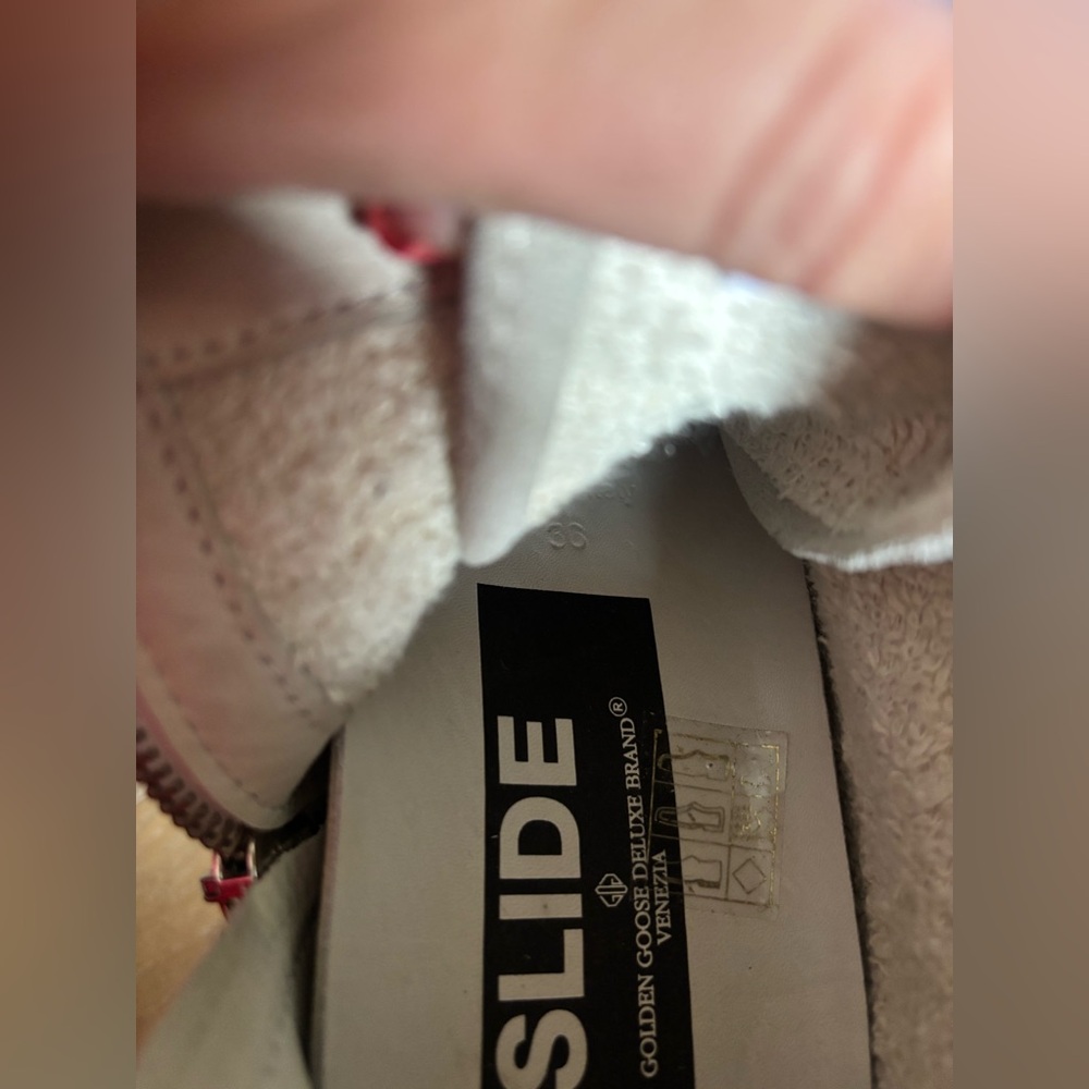 Golden Goose Slide High-Top Sneakers in White and Gray with Gold Logo - Picture 12 of 12